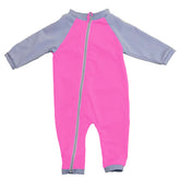 nozone tahiti full zip baby girl swimsuit long sleeves upf 50+ sun protection pink #color_Bahama/Grey