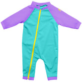 nozone tahiti full zip baby swimsuit long sleeves upf 50+ sun protection aqua purple #color_Aquatic/Lavender