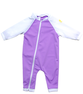 nozone tahiti full zip baby girl swimsuit long sleeves upf 50+ sun protection lavender #color_Lavender/White