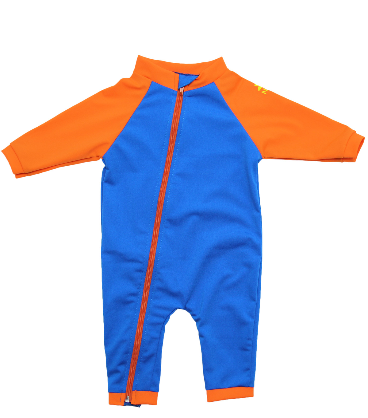 nozone tahiti full zip baby boy swimsuit long sleeves upf 50+ sun protection blue orange #color_Marine/Orange