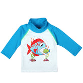 Nozone baby boy blue fish sun protective swim shirt upf 50+ #color_White/Turquoise/Fish Eats